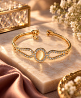 Elegant Gold-Tone Crystal Oval Cuff Bracelet – Sparkling Openwork Bracelet