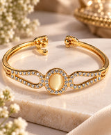Elegant Gold-Tone Crystal Oval Cuff Bracelet – Sparkling Openwork Bracelet