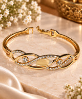 Elegant Gold-Tone Crystal Studded Open Bangle – Infinity-Inspired Statement Bracelet