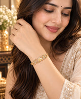 Elegant Gold-Tone Crystal Studded Open Bangle – Infinity-Inspired Statement Bracelet