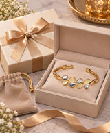 Elegant Gold-Tone Cuff Bracelet with Teardrop Stone Detailing