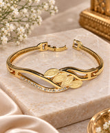 Elegant Gold-Tone Leaf Crystal Bracelet for Women – Statement Bangle