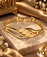 Elegant Gold-Tone Leaf Crystal Bracelet for Women – Statement Bangle