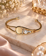 Elegant Gold-Tone Pearl & Crystal Cuff Bracelet for Women