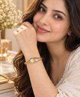 Elegant Gold-Tone Pearl & Crystal Cuff Bracelet for Women