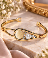 Elegant Gold-Tone Pearl & Crystal Cuff Bracelet for Women