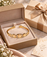 Elegant Gold-Tone Triple Oval Crystal Bangle – Champagne Stone Statement Bracelet for Women
