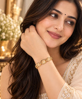 Elegant Gold-Tone Triple Oval Crystal Bangle – Champagne Stone Statement Bracelet for Women