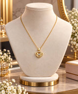 Elegant Golden Heart & Star Crystal Pendant Necklace