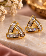 Elegant Triangular Baguette-Stone Gold-Tone Stud Earrings