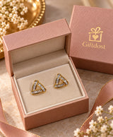 Elegant Triangular Baguette-Stone Gold-Tone Stud Earrings