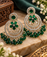 Emerald Floral Chandelier Earrings – Crystal Studded Green Bead Drop Earrings