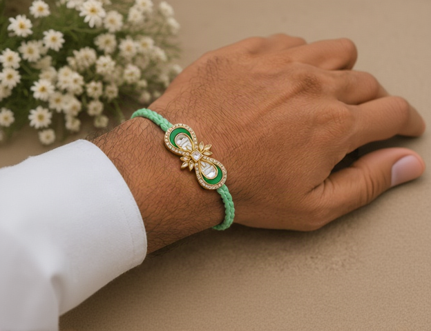 Emerald Green Braided Kundan Designer Rakhi