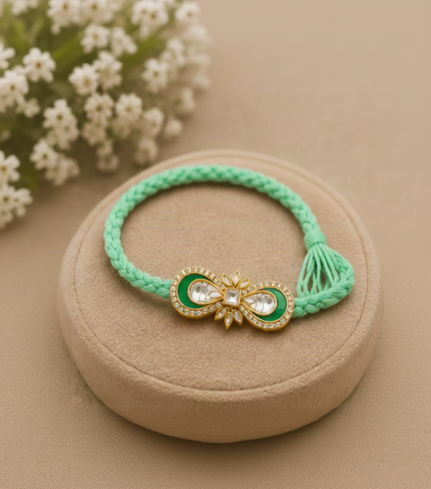Emerald Green Braided Kundan Designer Rakhi
