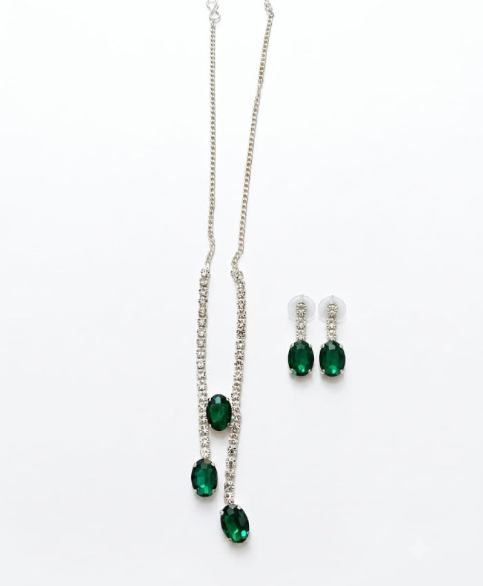 Emerald Green Crystal Necklace and Earrings Set