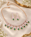 Emerald Green Crystal Rose-Gold Necklace & Earrings Set – Elegant Statement Jewellery