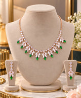 Emerald Green Crystal Rose-Gold Necklace & Earrings Set – Elegant Statement Jewellery