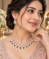Emerald Green Crystal Rose-Gold Necklace & Earrings Set – Elegant Statement Jewellery