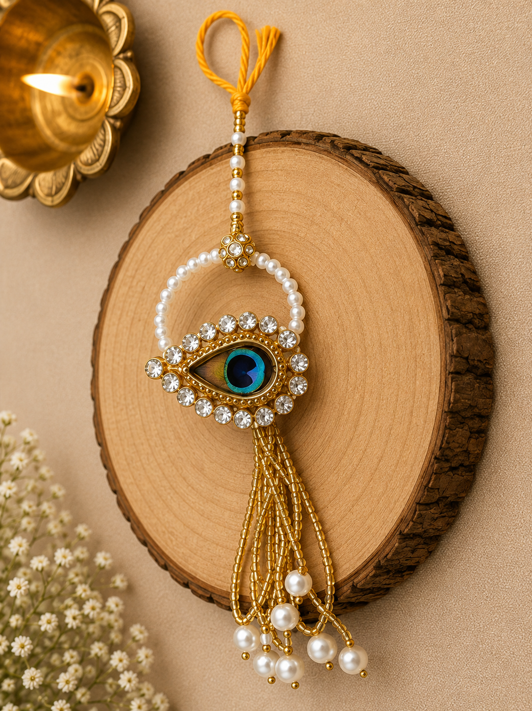 Golden Peacock Pearl Designer Rakhi