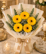 Sunny Yellow Gerbera Bouquet (5 Yellow Gerberas)