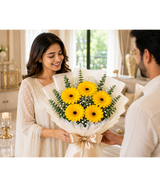 Sunny Yellow Gerbera Bouquet (5 Yellow Gerberas)