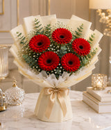Crimson Red Gerbera Bouquet (5 Red Gerberas)