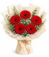 Crimson Red Gerbera Bouquet (5 Red Gerberas)