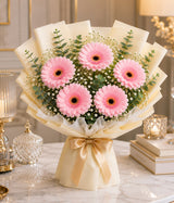 Blush Pink Gerbera Bouquet (5 Pink Gerberas)