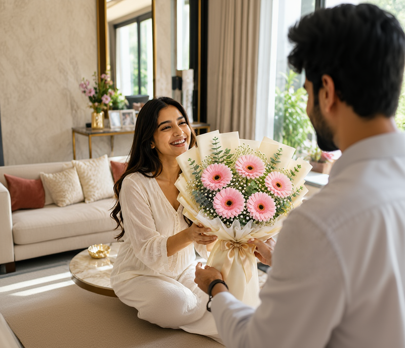 Blush Pink Gerbera Bouquet (5 Pink Gerberas)