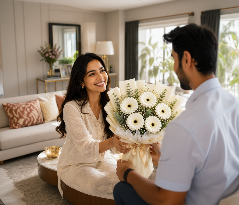 Pure White Gerbera Elegance (5 White Gerberas)