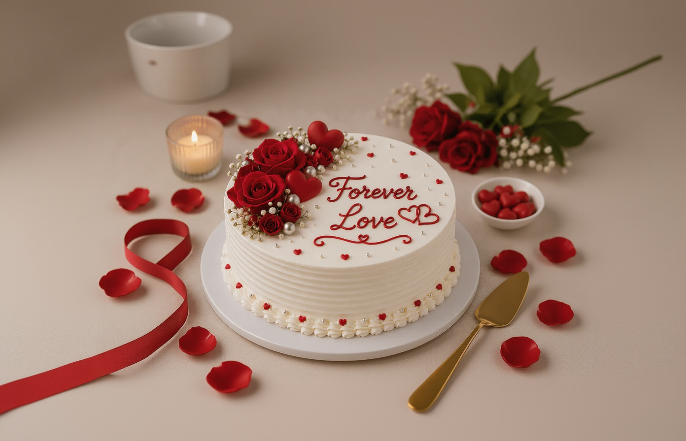 Forever Love Red Rose Vanilla Cream Cake