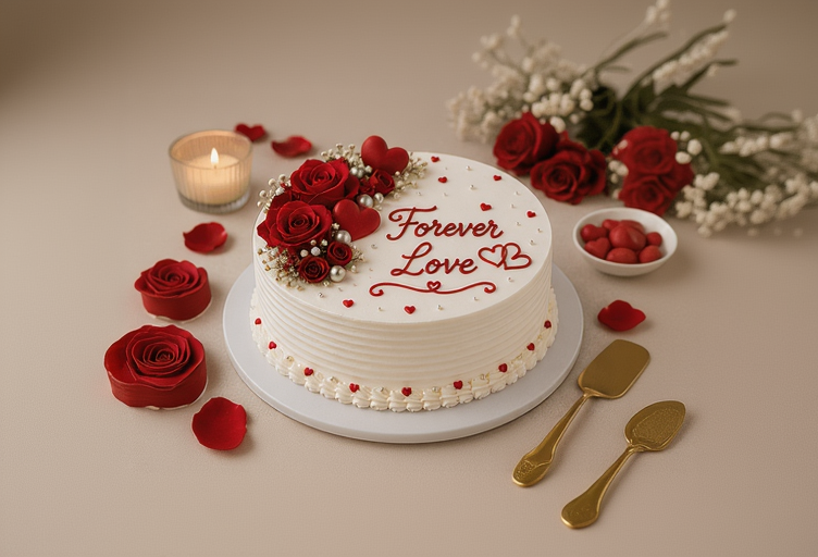 Forever Love Red Rose Vanilla Cream Cake