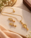Elegant Gold-Tone Crystal Leaf Pendant Necklace Set with Matching Earrings for Women