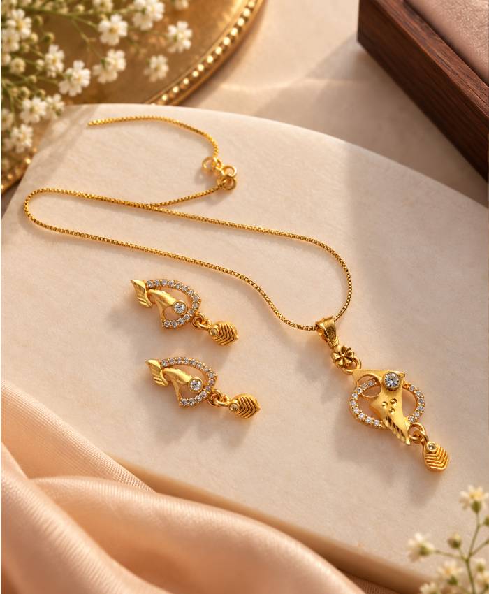 Elegant Gold-Tone Crystal Leaf Pendant Necklace Set with Matching Earrings for Women