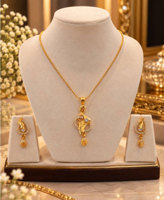 Elegant Gold-Tone Crystal Leaf Pendant Necklace Set with Matching Earrings for Women