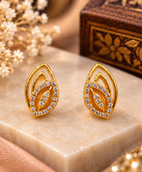 Gold Leaf Marquise Stud Earrings – Elegant Leaf-Shaped Stone-Studded Earrings for Women
