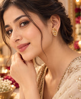 Gold Leaf Marquise Stud Earrings – Elegant Leaf-Shaped Stone-Studded Earrings for Women