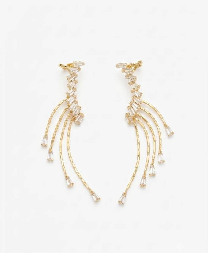 Golden Cascade Crystal Arc Earrings