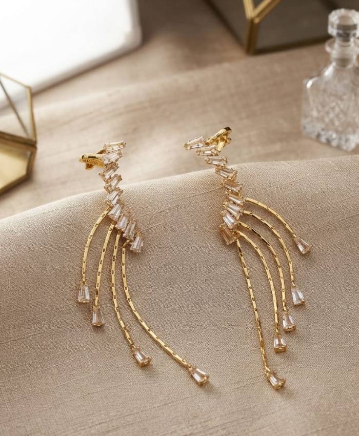 Golden Cascade Crystal Arc Earrings