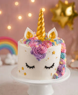 Golden Horn Floral Unicorn Cake