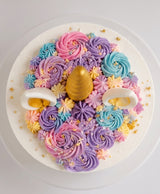 Golden Horn Floral Unicorn Cake