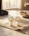 Golden Pearl Crystal Dome Stud Earrings