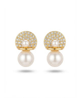 Golden Pearl Crystal Dome Stud Earrings