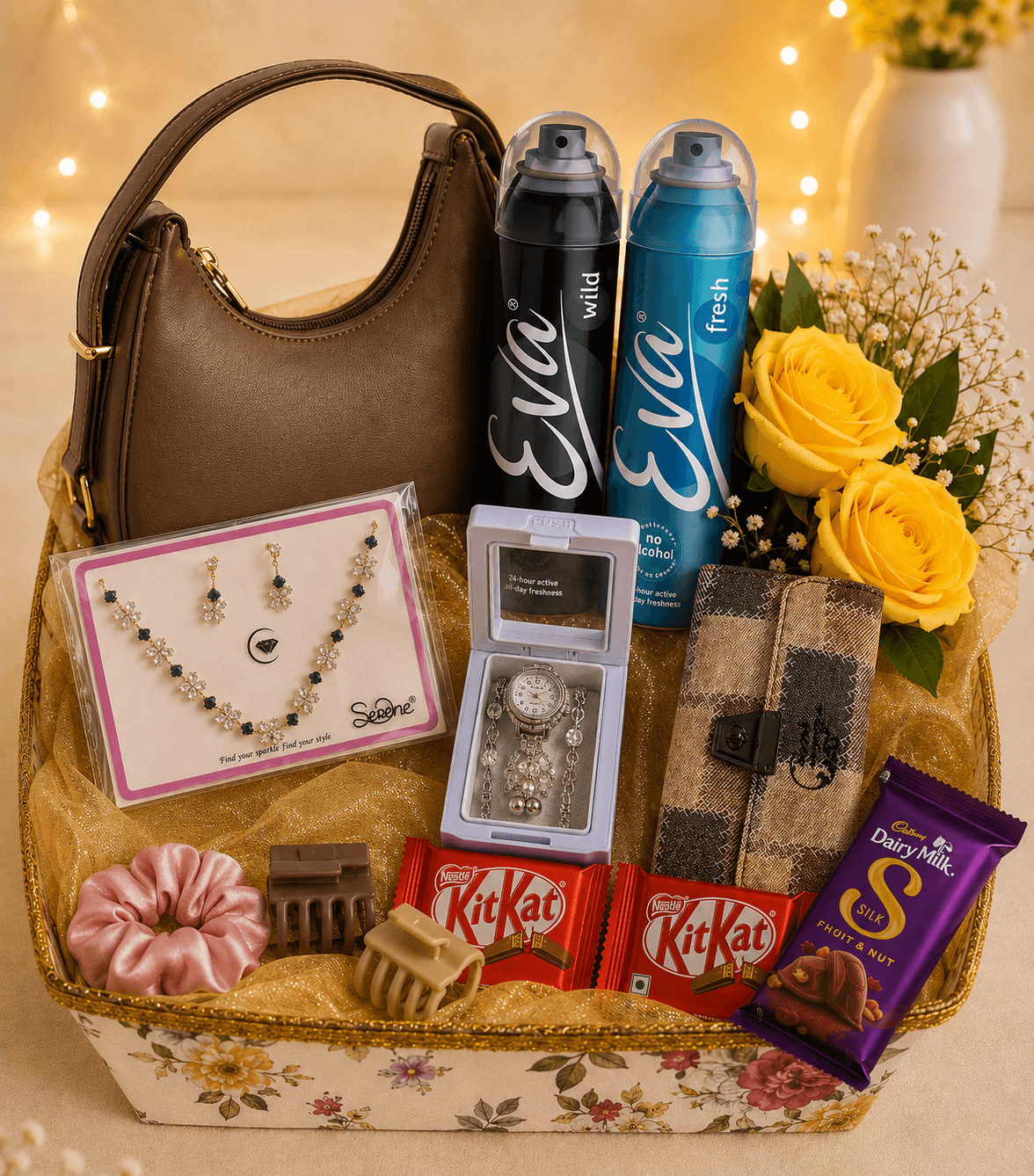 Premium Women's Fashion Gift Hamper with Handbag, Jewellery, Watch & Chocolates