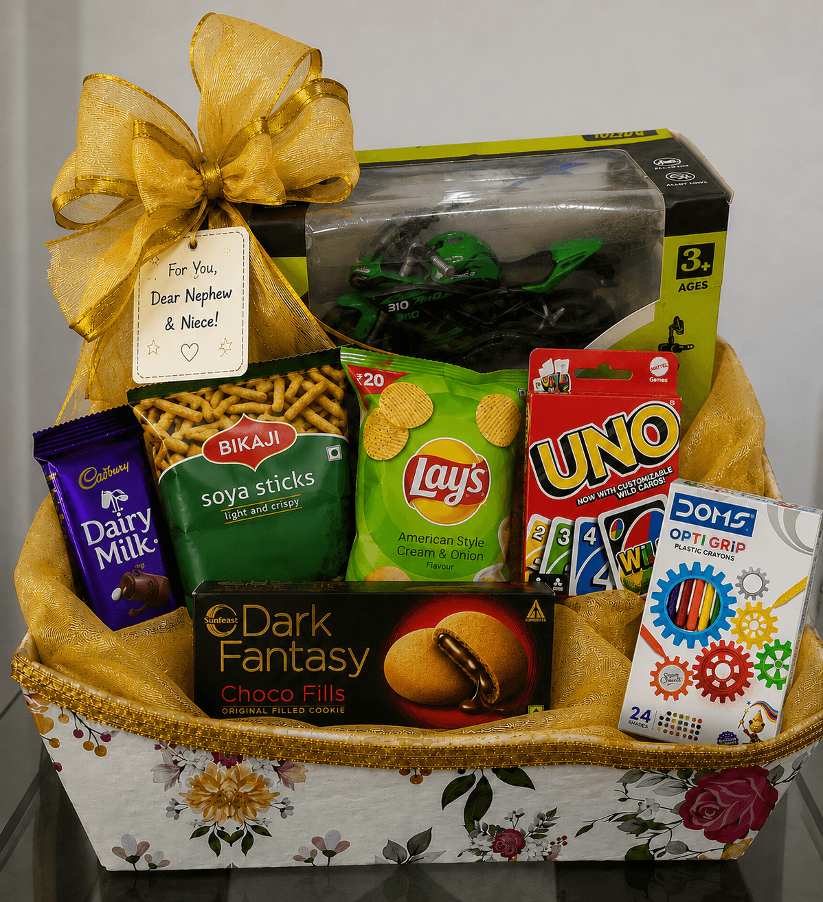 Premium Nephew & Niece Fun Gift Hamper with Bike Toy, UNO & Activity Set