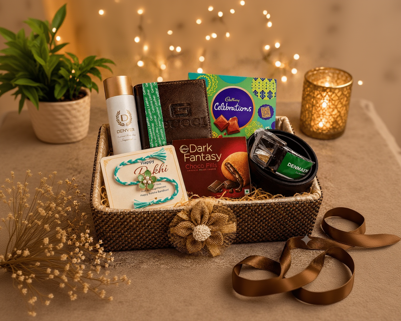 Premium Rakhi Gift Hamper with Wallet, Belt, Denver Perfume & Chocolates