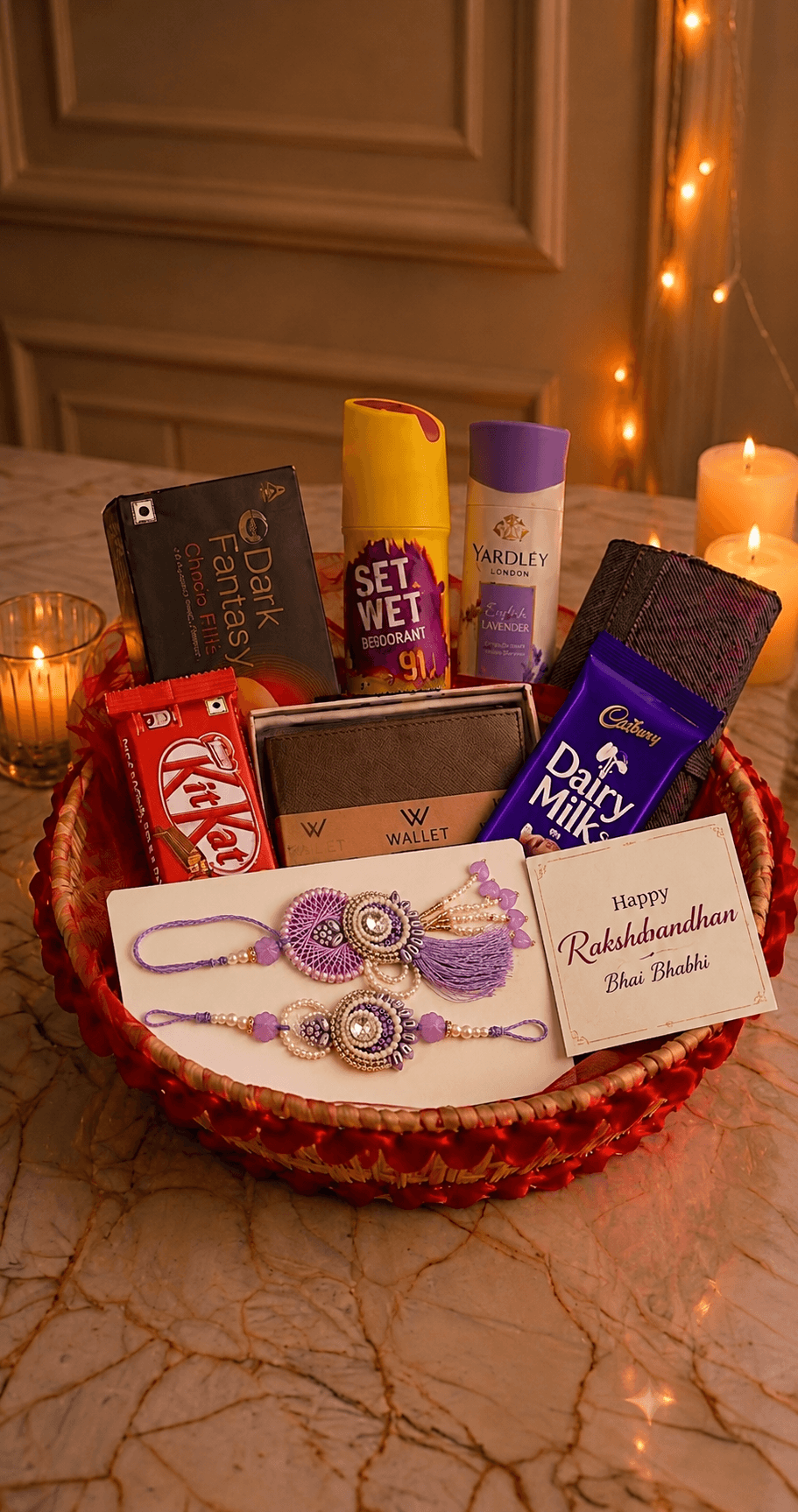 Premium Raksha Bandhan Bhai Bhabhi Gift Hamper with Wallet, Deodorants & Chocolates