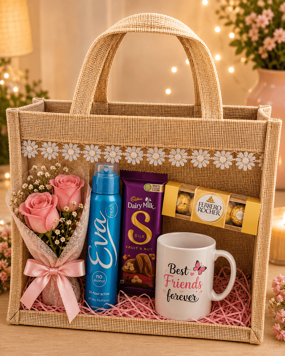 Premium Friendship Day Gift Hamper with Best Friends Forever Mug, Ferrero Rocher & Pink Roses