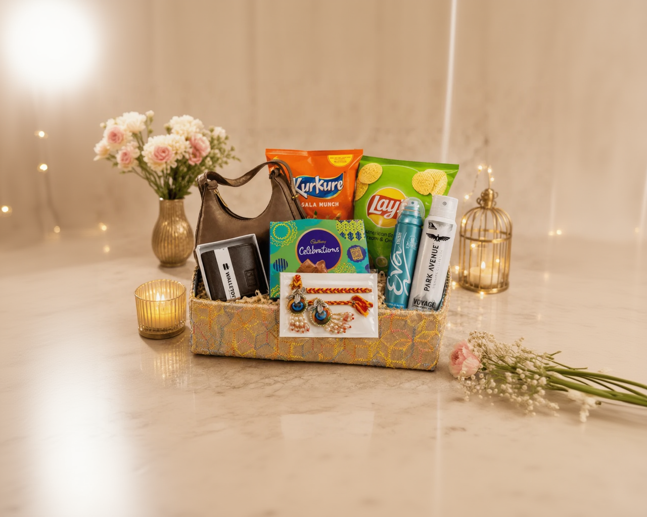 Premium Raksha Bandhan Bhai Bhabhi Gift Hamper with Wallet, Sling Bag & Cadbury Celebrations