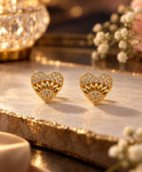 Heart-Shaped Gold-Tone Crystal Stud Earrings for Women